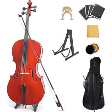 Pilnas 4/4 dydžio violončelės komplektas pradedantiesiems ir pažengusiems - pilnas komplektas su dėklu, lanku, kanifolija ir stygomis | Idealiai tinka vaikams, suaugusiesiems ir muzikos mokykloms | Komplekte yra lankas ir derintuvas (Pilnas)