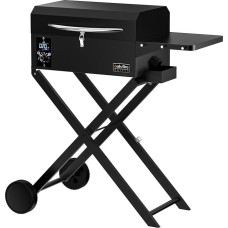 onlyfire Pellet Smoker with Side Table & Foldable Trolley, Pellet Grill, Smoker Grill, Charcoal Grill, 8-in-1 Multifunctional Smoker Oven with Automatic Temperature Control and Meat Probe, Black