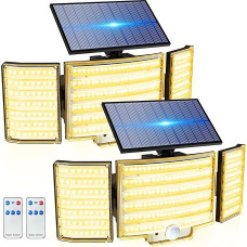 nipify 2 vnt. lauko saulės žibintų su judesio jutikliu, šiltos baltos spalvos, 238 LED saulės lauko žibintai su nuotolinio valdymo pulteliu, 3 režimai, IP65 vandeniui atsparus saulės žibintas sodui, lauke, ant sienos