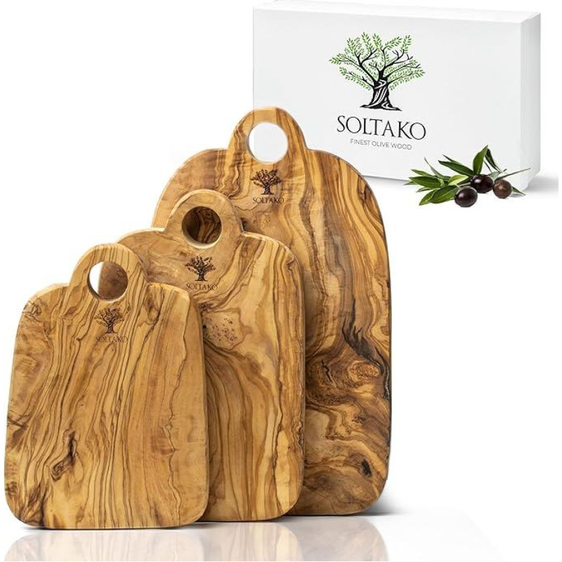 Alyvuogių medžio pjaustymo lentelių rinkinys iš 3 dalių 