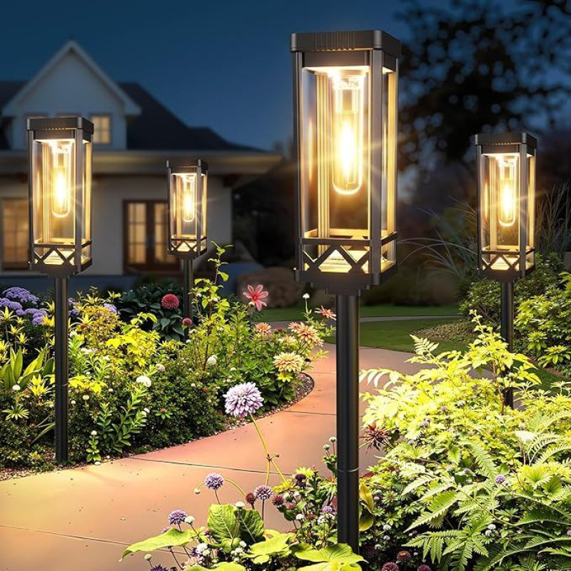 KOOPER Solar Lights for Outdoor Garden Higher, Pack of 4 Upgraded Bright Solar Lanterns Outdoor Weatherproof, Up to 15 Hours Solar Garden Lights Landscape Lighting Path Walkway Driveway Sidewalk