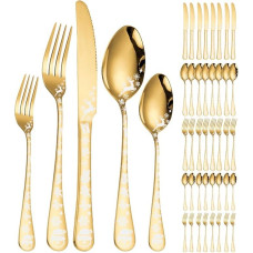 XIAOYU 40 dalių kalėdinių stalo įrankių rinkinys 8 asmenims, nerūdijančio plieno stalo įrankių rinkinys, snaigių, Kalėdų Senelio, Kalėdų Senelio, briedžio modelio dizainas, virtuvės, restorano indai, galima plauti indaplovėje, aukso spalvos