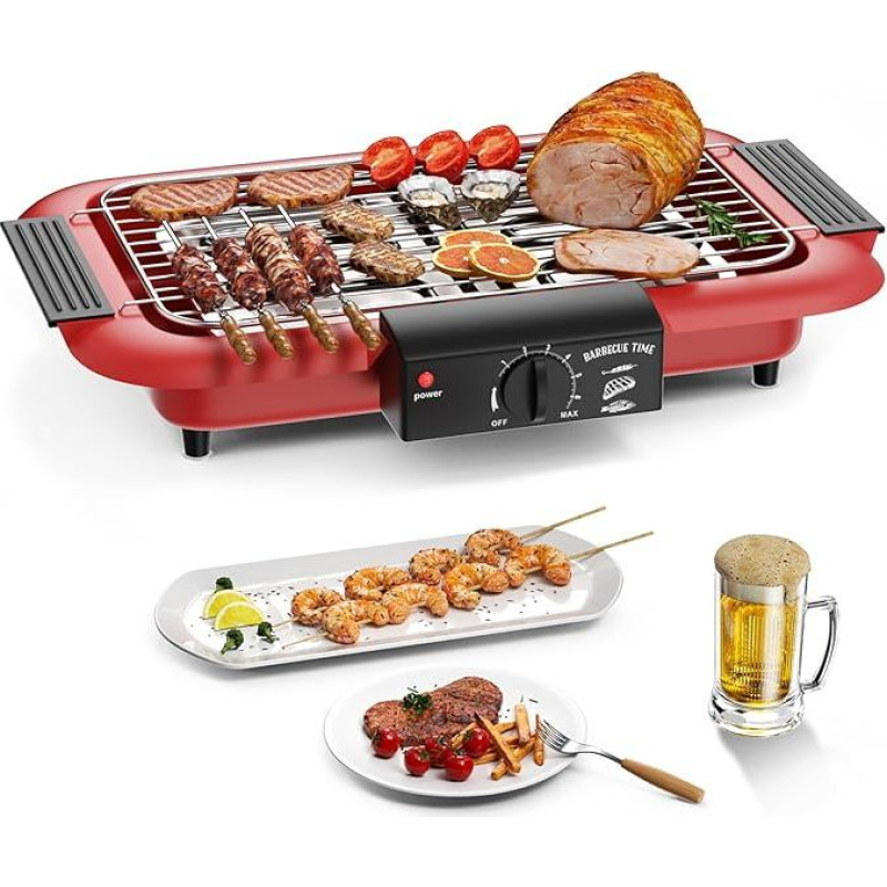 Elektrinis BBQ kepsninė Vidinis lauko nelimpančios dūmų dvigubo vamzdžio 2000W nešiojamas didelės galios nuimamas grilis (raudonas)