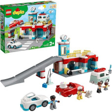 LEGO 10948 Duplo automobilių stovėjimo aikštelė su plovykla, žaisliniai automobiliai, garažo žaislas vaikams nuo 2 metų, mažylių žaislas
