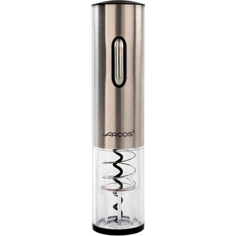 ARCOS elektrinis korenzinis įtaisas iš ABS su integruotu papildomu akumuliatoriumi. Moderner und eleganter elektrischer Flaschenöffner in einer Schachtel. Farbe Silber