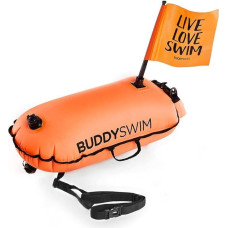 BUDDYSWIM Atviro vandens plaukimo plūduras suaugusiems 28L su 100% vandeniui atspariu maišeliu ir nuimama vėliavėle papildomam matomumui. Lengvas, patvarus ir lengvai sulankstomas plaukimo plūduras.