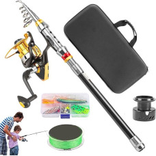 Angelrute und Angelrolle Combo - Teleskop-Angelset, vielseitige Ausrüstung für Surfcasting, Forelle, Wandern, See, Boot, Kajak, Ponton, Bergen, Fluss und Camping