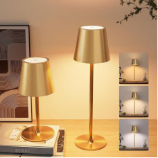 ONLYWIN Pack of 2 Wireless LED Table Lamps, 5000 mAh Dimmable Table Lamp, Battery, Bedside Lamp, Table Lamp, Wireless with USB-C, 3 Height Adjustable Touch Lamp for Bedside Table, Dining Table