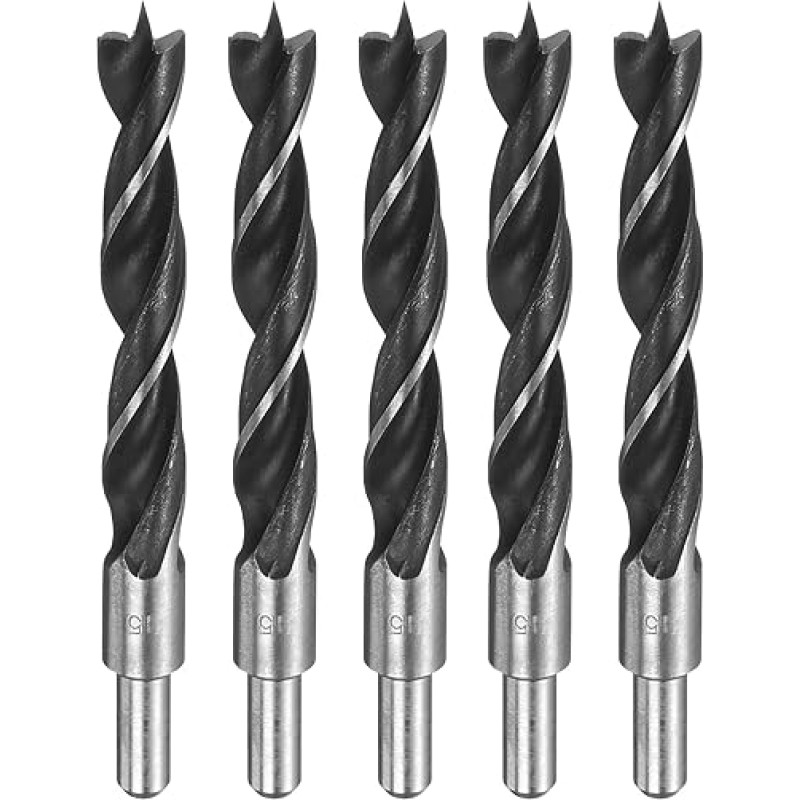 HARFINGTON Brad Point Bohrer 15 mm Durchmesser, gerader Rundschaftbohrer, metrische Zopfspitze, 3,2 cm Bohrtiefe, Spiralbohrer für Tischler, Holzbearbeitung, Kunststoff, Gummi, 5 Stück