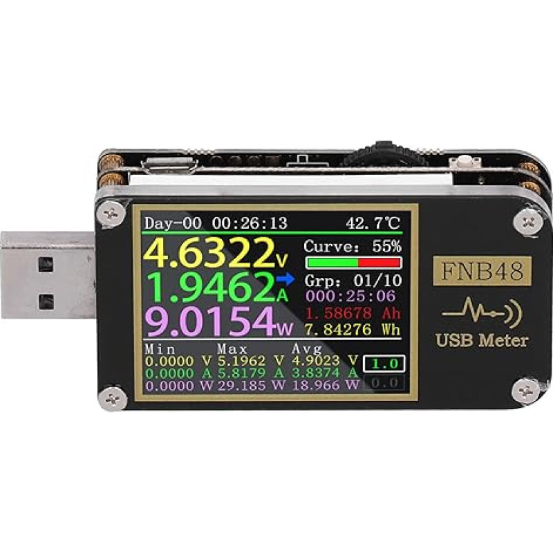 USB voltmetras ampermetras, skaitmeninis spalvoto ekrano USB testeris PD trigerio voltmetras pramonei, daugiafunkcinis greito įkrovimo testeris su E žymeklio skaitymu ir gravitacija