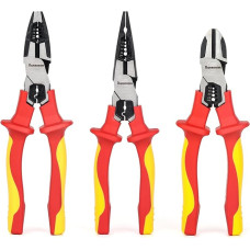 FOURROBBER VDE izoliuotų replių rinkinys, universalios kombinuotos replės, adatinės replės ir pjovimo replės su izoliuotomis rankenomis, 60 CrV, patvirtintos VDE, 1000 V, 3 dalys