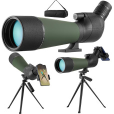 Žiūronas su trikoju, 20-60 x 80 HD IPX7 vandeniui atsparūs žiūronai paukščių stebėjimui su dėklu, FMC Optics Porro prizmės kampinis žiūronas sporto šauliams, laukinės gamtos peizažai