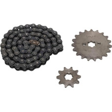 420 19T motociklų grandinės ratai priekiniai ir 10 dantų galiniai žvaigždutės Plieno 420 grandinių rinkinys dviračiams ATV, pilnas pavaros sprendimas su plienine konstrukcija, sklandus veikimas