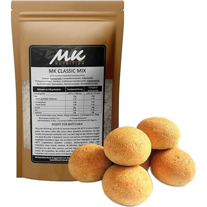 Keto bandelės | 1,1 g angliavandenių - MK Classic Mix 600 g 18 bandelių (1,1 kg) Mažai angliavandenių turinčios Keto bandelės | 16 g baltymų, 14 g skaidulų | Mažai angliavandenių, Keto ir diabetikams