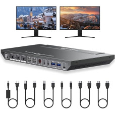 AV Access 4K KVM Switch Dock 3 PC 2 Monitors, 4K HDMI Dual Monitor, Type-C 65W Charging for Laptop, Ethernet, EDID, Hotkey Switch, USB-C, USB 3.0