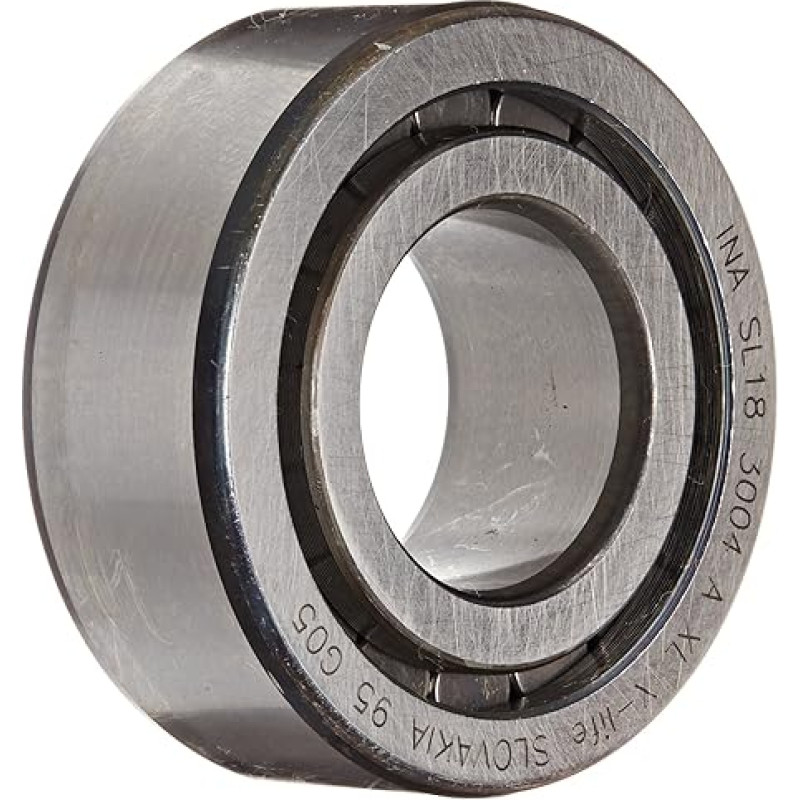 INA SL183004 Cilindrinis ritininis guolis, vienos eilės, nuimamas išorinis žiedas, pusiau fiksuotas, su flanšu, normalus laisvasis tarpas, atviras galas, metrinis, 20 mm ID, 42 mm OD, 16 mm plotis, 10000 apsisukimų per minutę maksimalus sukimosi greitis, 