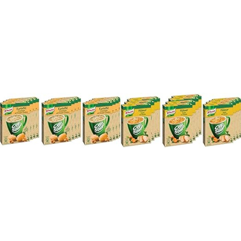 Knorr Cup a Soup Potato Cream (with Crisper Croutons Instant Soup 3 Cups) Pack of 12 & Cup a Soup Chicken Soup with Noodles Instant Soup 3 Cups Pack of 12 (12 x 27 g)