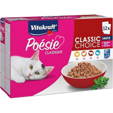 Vitakraft Poésie Classic Wet Cat Food in Sauce, with Chicken, Turkey, Beef, Salmon, No Added Sugar and Grains (1 Pack of 12 x 85 g)