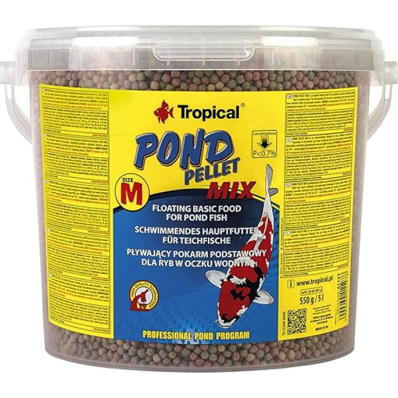 Tvenkinio granulių mišinys M 5L / 550g - plūduriuojančios tvenkinio žuvų maisto granulės auksinėms žuvelėms, Koi ir visoms šalto vandens žuvims