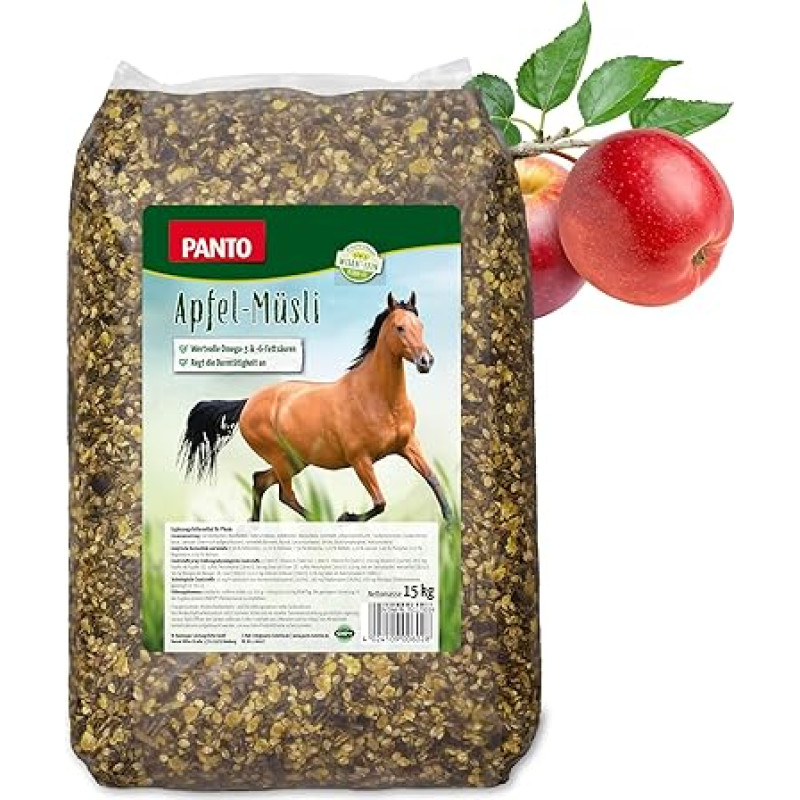 PANTO Horse Food Apple Muesli with Wisan Linen, 15 kg, virškinamasis arklių maistas su obuoliais ir vertingomis Omega-3 ir Omega-6 riebalų rūgštimis