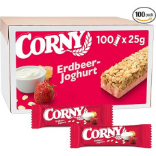 Corny Classic Strawberry Yoghurt Cereal Bar | With Delicious Strawberries and Yoghurt | Box of 100 Bulk | Snack for Meeting, Excursion | 100 x 25 g