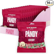 PANDY Sugar Free Sweets - Sugar Free Fruit Gums - Sour Cherry - Sour Cherry Fruit Gums with Sweet and Sour Flavour, Only 1 g Sugar and 85 Calories, 14 × 50 g