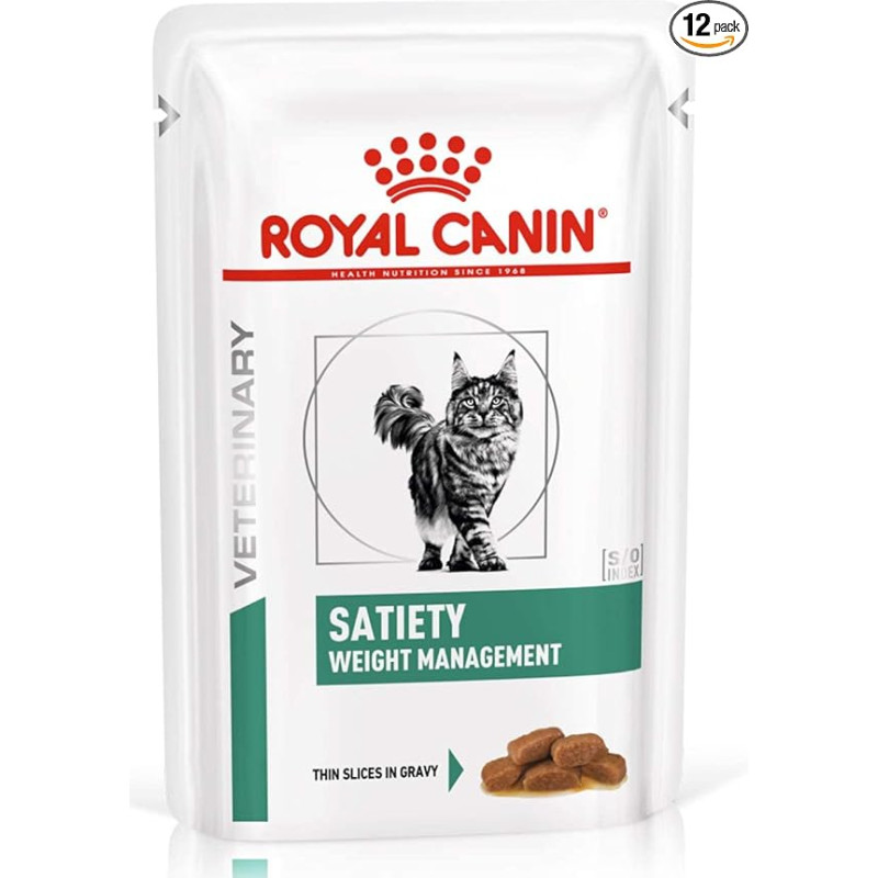 Royal Canin Veterinary Satiety Weight Management | 12 x 85g | Visavertis dietinis ėdalas katėms | skirtas mažinti antsvorį | Smulkūs padažai