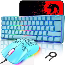 MK21 Gaming Keyboard and Mouse Set, RGB 60% Mechanical Keyboard, 62 Keys Wired Lighting Gaming Keyboard UK Layout + 6400 DPI Ultralight Gaming Mouse + Mouse Mat for PS4, Xbox, PC - Blue/Blue Switch