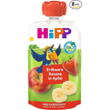 HiPP Organic for Children HiPPiS Strawberry Banana in Apple - Theo Toucan, 100 g, Pack of 8 (8 x 100 g)