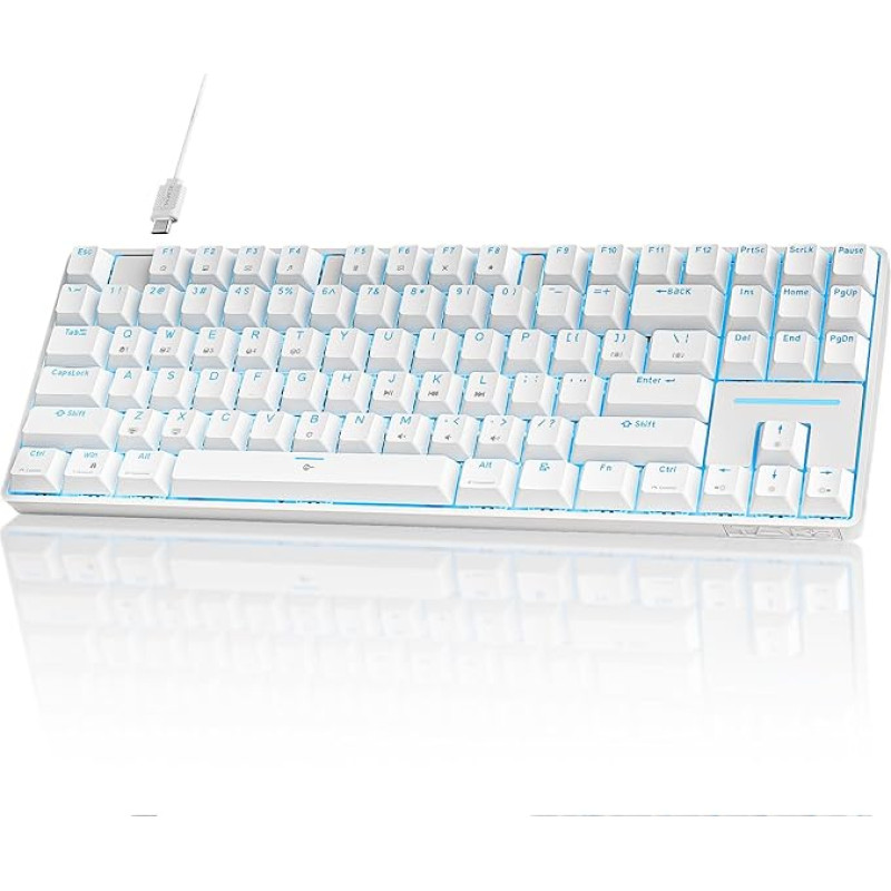 TMKB T87SE TKL žaidimų klaviatūra, kompaktiška 87 klavišų mechaninė klaviatūra su raudonu linijiniu jungikliu, LED apšvietimu, apsauga nuo 