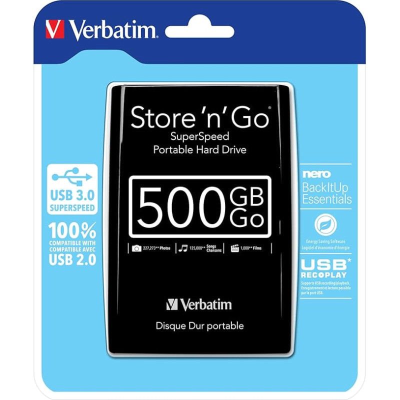 VERBATIM STORNGO USB3 PRIEVADAS HDD 500GB BLK