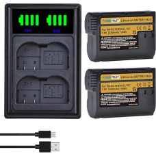PowerTrust 2pcs EN-EL15C EN-EL15b EN-EL15 Battery and Charger for Nikon Z8 Z7II Z7 Z6 Z6II Z5 D780 D500 D600 D750 D7000 D7200 D7100 D7500 D800 D800 D800 10 D8 150 P520 P530