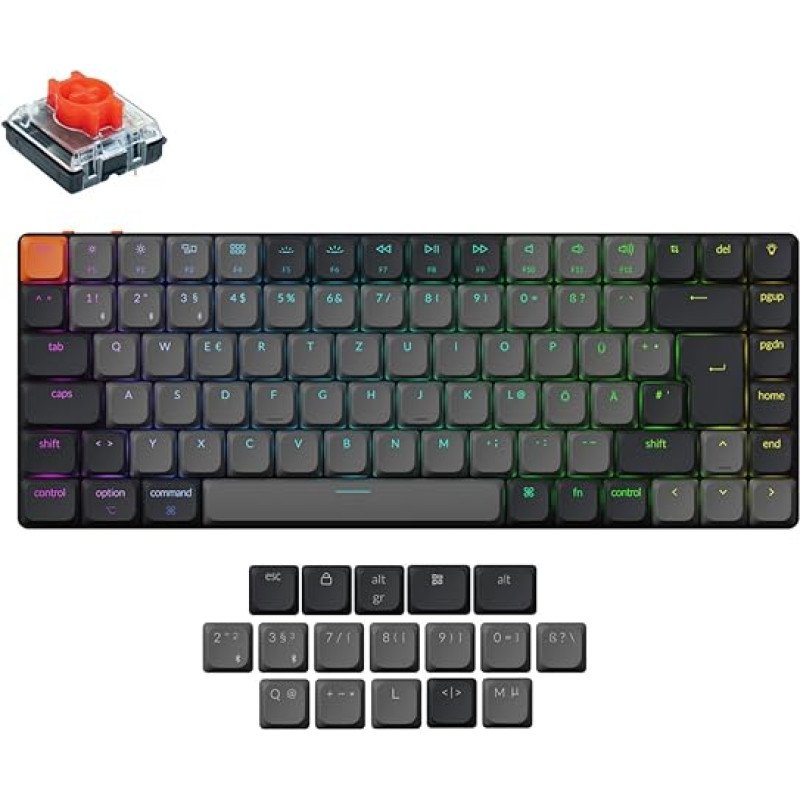 Keychron K3 QMK V3 Ultra Slim Keyboard - DE-ISO 75% Layout Aluminium Frame, Bluetooth/Cable, RGB, Translucent Keycaps, Hot-Swap, Low Profile Red Switches for Mac/Win/Linux
