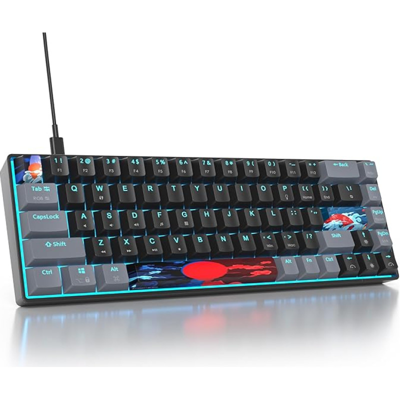SbocKeeb Žaidimų klaviatūra Mechaninė 60 proc., Mini RGB klaviatūra 65 proc. Amerikietiška QWERTY, 68 klavišų Laidinė klaviatūra su apšvietimu kompiuterių žaidėjams (GT68-RGB Dark)