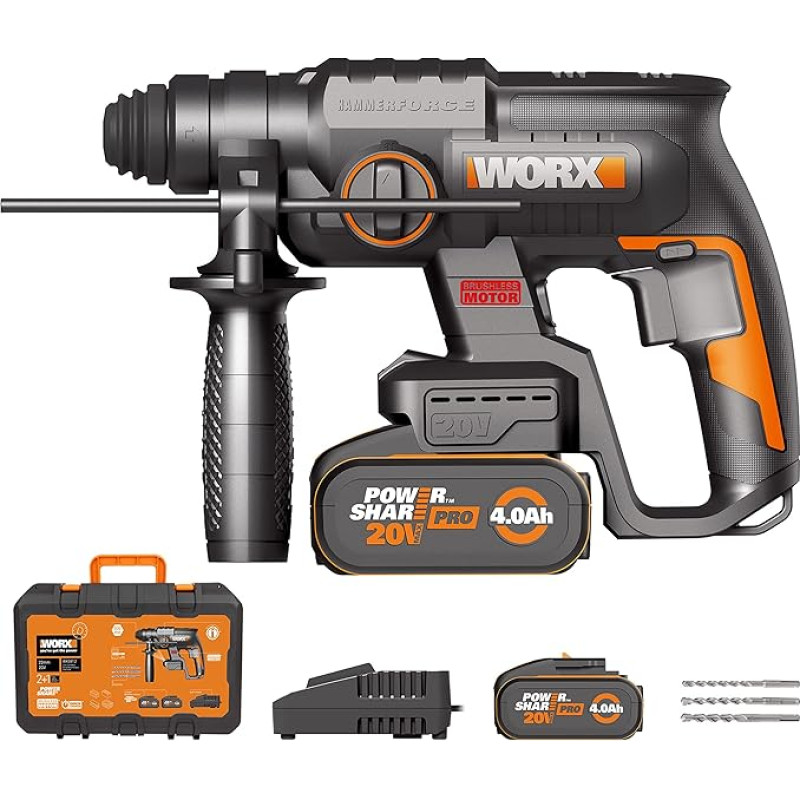 WORX NITRO 18V (20V MAX) WX381.2 akumuliatorinis plaktukinis gręžtuvas, 