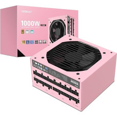 Vetroo 1000W Pink Power Supply ATX 3.0 Ready Dual PCIe 5.0, 80 Plus Gold Full Modular Japanese 105°C Capacitors, Eco Mode with 120mm FDB Fan, Compact Size, 10 Years After Sales Service
