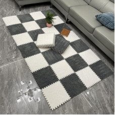 KJoBDwz Schaumstoff Plüsch Bodenmatte 10 Stück Flauschige Plüschschaum-Bodenmatten, ineinandergreifende Teppichfliesen, DIY schneidbare quadratische Puzzle-Fußmatten Klettermatte(White+Gray)
