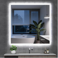 S'bagno 80 x 80 cm Bathroom Mirror with Lighting, Bathroom Mirror with LED with Touch Sensor, Dimmable, Colour Changing Bathroom Mirror with Light with Bluetooth Speaker