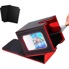 Venssu MTG Deck Box with Commander Display, TCG Deck Box for 100 Double Sleeved Cards, PU Leather Magnetic Trading Card Box with 2 Dividers, 1 Toploader (Black and Red)
