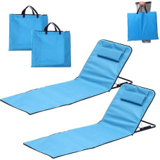 Beach Chair Set of 2, Beach Mat, Foldable Lightweight, Comfortable Beach Lounger, Adjustable Deck Chair with Storage Bag, Portable Sun Lounger for Beach, for Garden, Camping, Picnic, Travel, Holiday