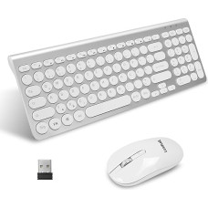 LeadsaiL, Wireless Keyboard Mouse Set, Ergonomic Mouse and Keyboard, Wireless PC Keyboard and Mouse, German QWERTZ Layout, Quiet Keyboard and Mouse Buttons, MacOS PC, Laptop, Silver