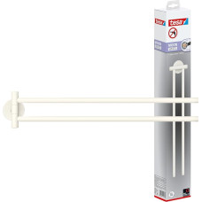 tesa MOON WHITE Handtuchhalter 2-armig, matt weiß, für Bad & WC - für Bäder im Industrial Style und moderne Badezimmer - bohrfrei, inklusiv Klebelösung - 84 mm x 50 mm x 456 mm