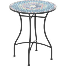 FANTASK Round Bistro Table, Side Table with Mosaic Top, Seating Set up to 50 kg, Balcony Furniture, Garden Furniture, for Patio, Garden and Balcony (Blue)