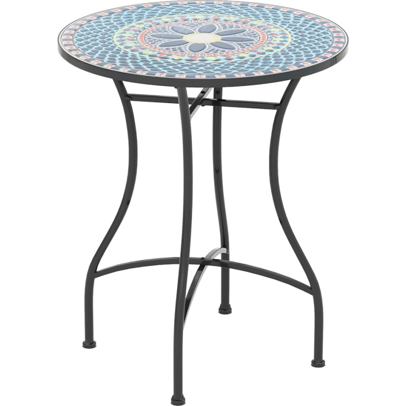 FANTASK apvalus bistro stalas, šoninis stalas su mozaikos viršumi, sėdimų vietų rinkinys iki 50 kg, balkono baldai, sodo baldai, skirti terasai, sodui ir balkonui (mėlynas)
