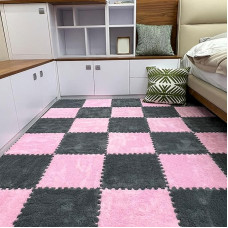 ouxei 12 X 30,5 cm Flauschige Ineinander Greifende Schaumstofffliesen Mit Kanten - 0,4 Zoll/1 cm Dick, 24 Stück(Gray Pink)