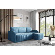 LIKMA Otto L formos kampinė sofa, 224 cm, turkio spalvos, modernios sofos ir kušetės, aksominė sofa su miego funkcija, sofa-lova su lovos dėže, gyvenamasis peizažas su patalynės konteineriu, audinys: Jasmine 85