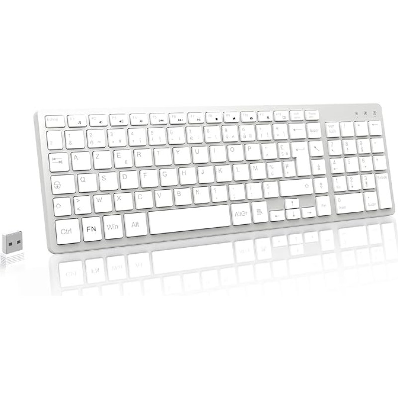LeadsaiL AZERTY Wireless Keyboard French USB Receiver 2.4GHz 12 Multimedia Shortcuts Number Pad Wireless Keyboard for PC Laptop Mac