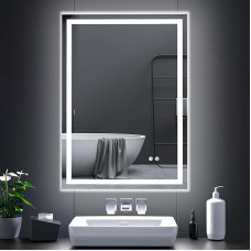 Royhom Bathroom Mirror with Lighting, 60 x 80 cm Illuminated Bathroom Mirror with 3 Adjustable Light Colours, Wall Mirror with Touch Switch and Explosion-proof Glass