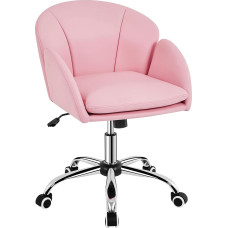 Yaheetech Namų biuro kėdė Makiažo kėdė Rašomojo stalo kėdė Reguliuojamo aukščio sukamoji kėdė iki 136 kg apkrovos Aksominė kėdė su porankiais ir atlošu miegamajam, biurui, svetainei, šviesiai rožinė