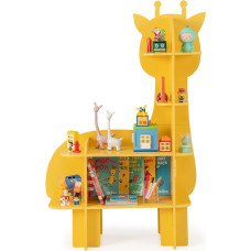 COSTWAY Vaikų lentyna, 2 lygiai, medinė žaislų lentyna su atviromis lentynomis, miela knygų spinta, vaikų kambario lentyna vaikų kambariui, žaidimų kambariui, vaikų darželiui (žirafa, geltona)